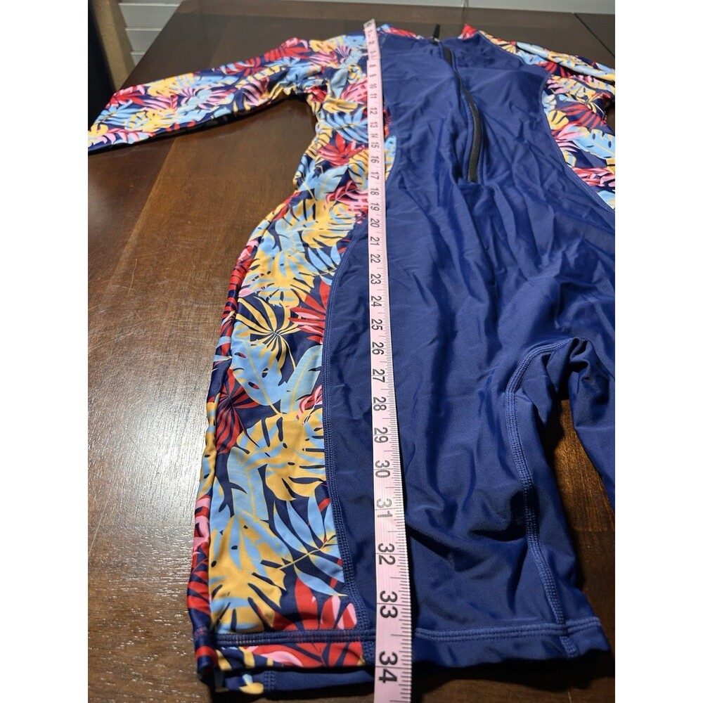 Halcurt Women’s Rash Guard One Piece Swimsuit L Navy Leaves UPF 50+ Built-In Bra - Picture 12 of 14